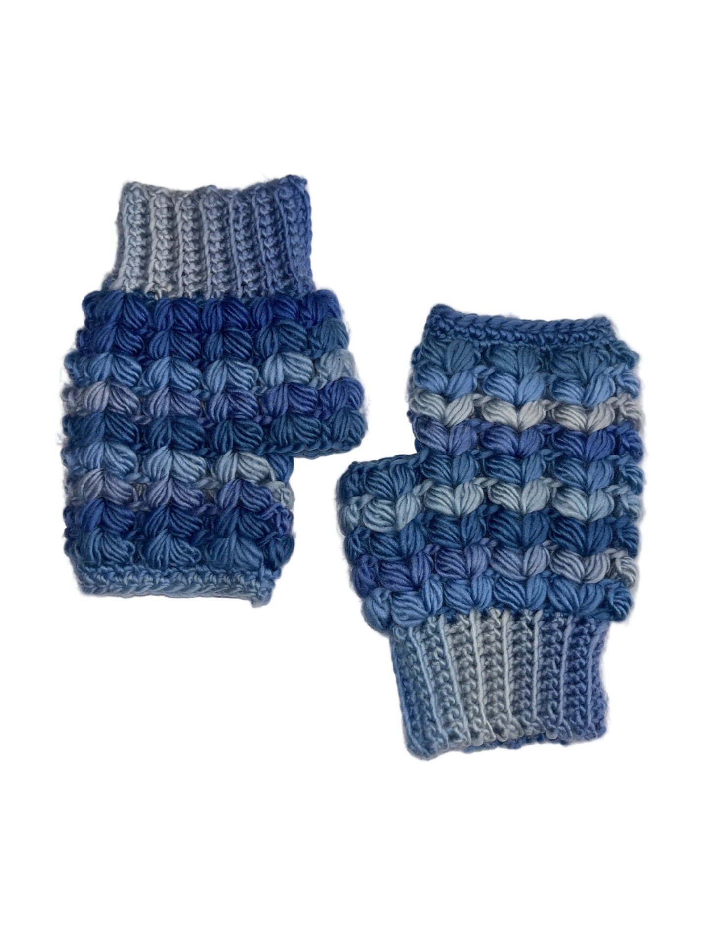 Crochet Fingerless Gloves - open mittens in shades of blue