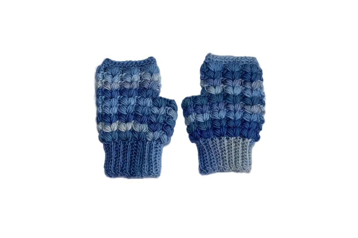 Crochet Fingerless Gloves - open mittens in shades of blue