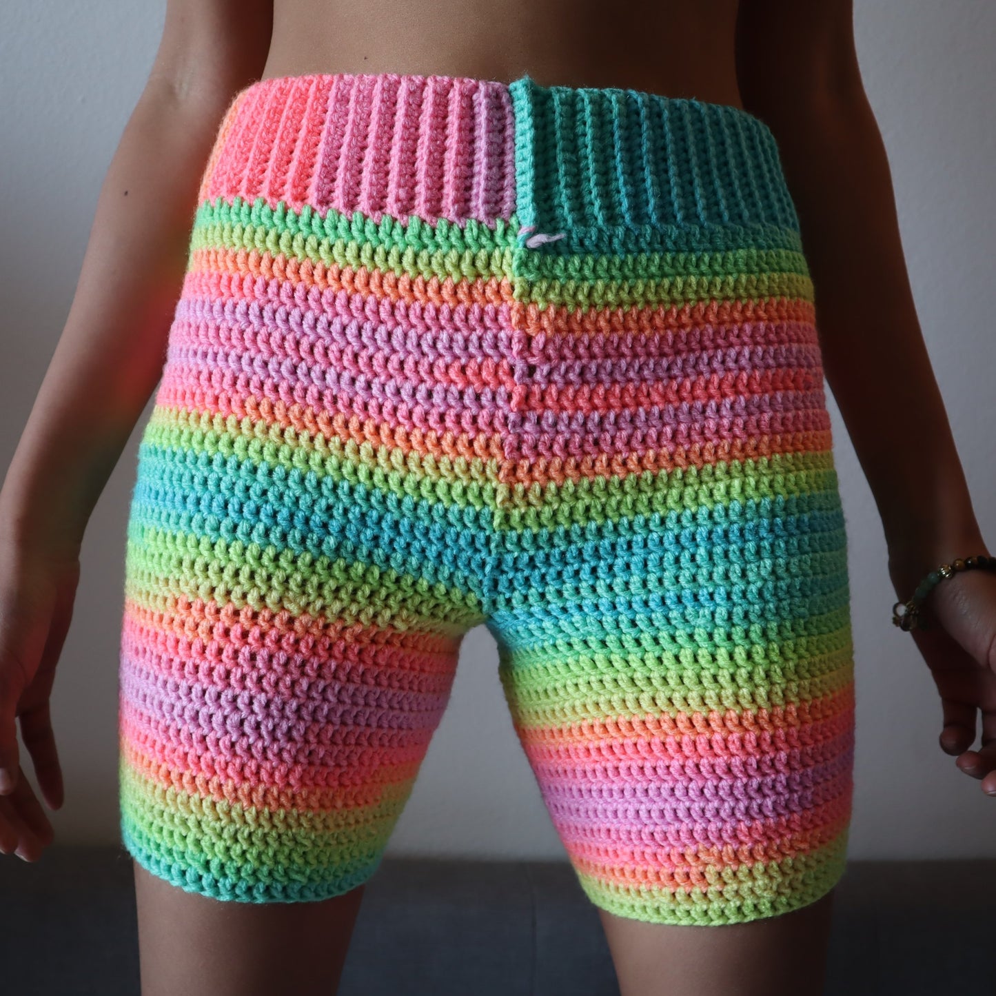rainbow crochet biker shorts