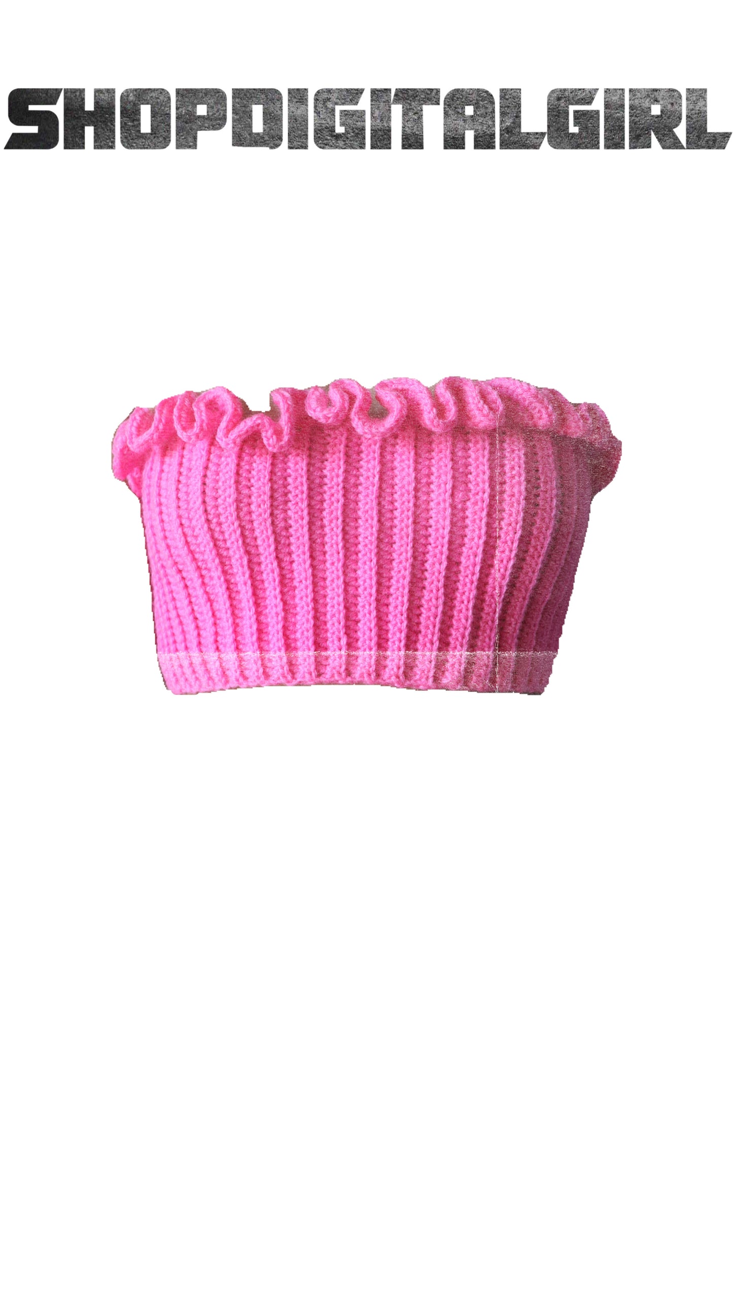 hot pink ruffles ribbed knit corset tube top - crocheted by digitalgirl