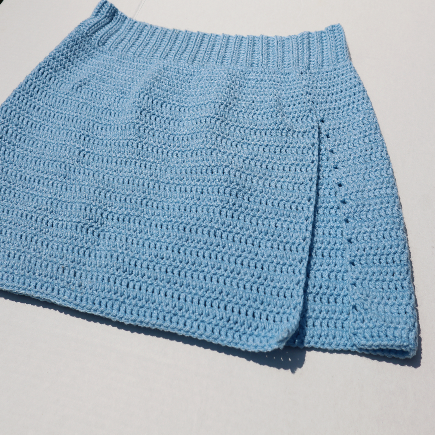 baby blue crochet mini skirt
