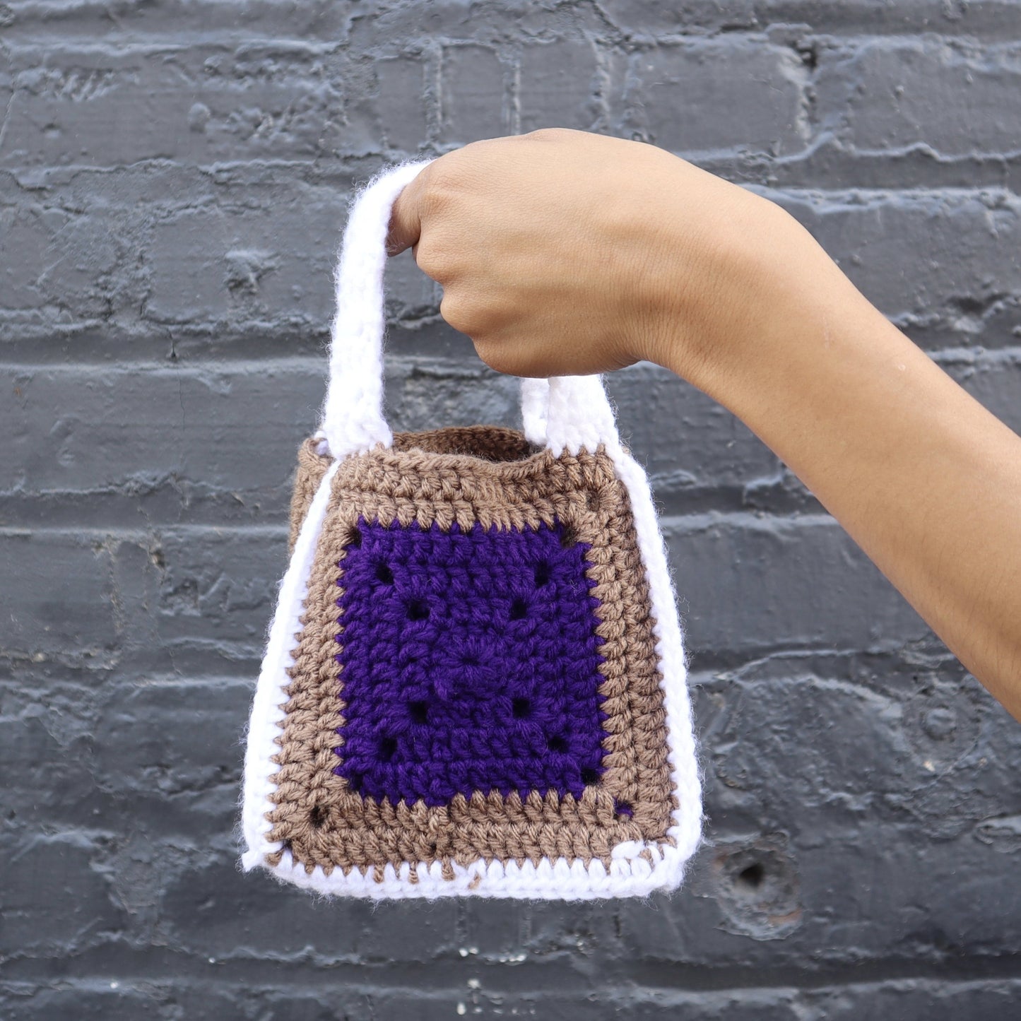 small crochet granny square mini tote bag