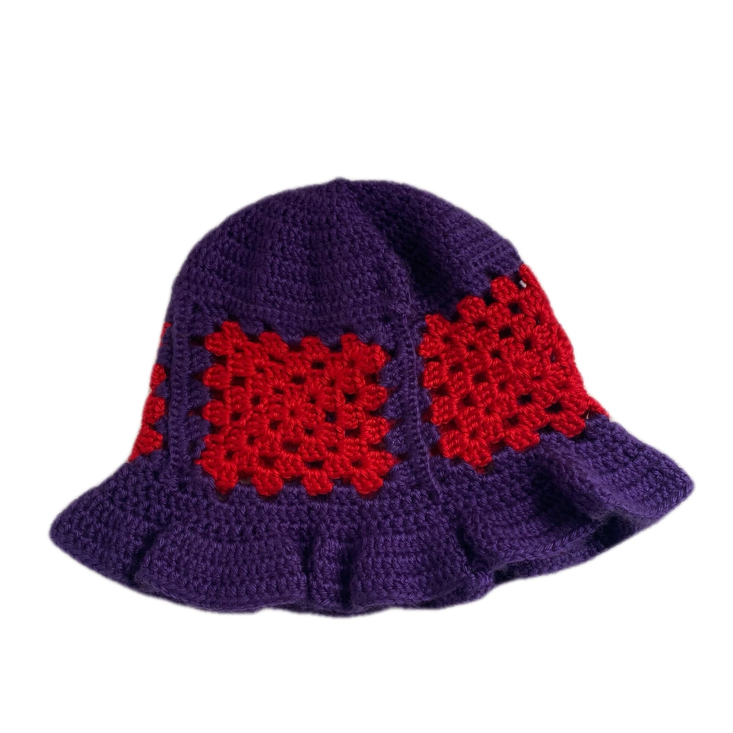 ShopDigitalGirl | Crochet Hats | Purple / Red Granny Square Bucket Hat