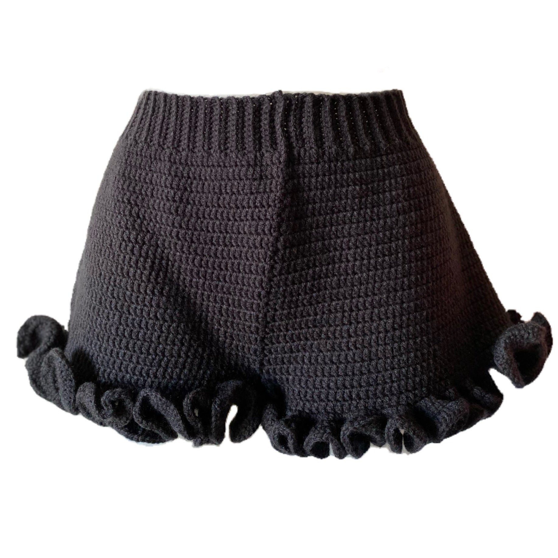 black crochet ruffle shorts