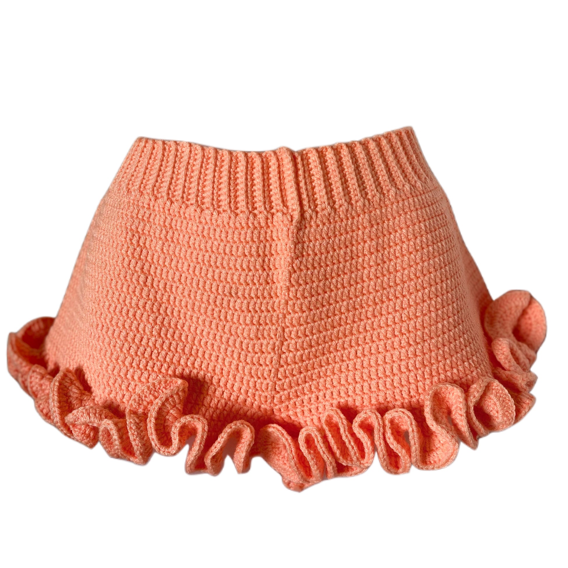 peach crochet ruffle shorts